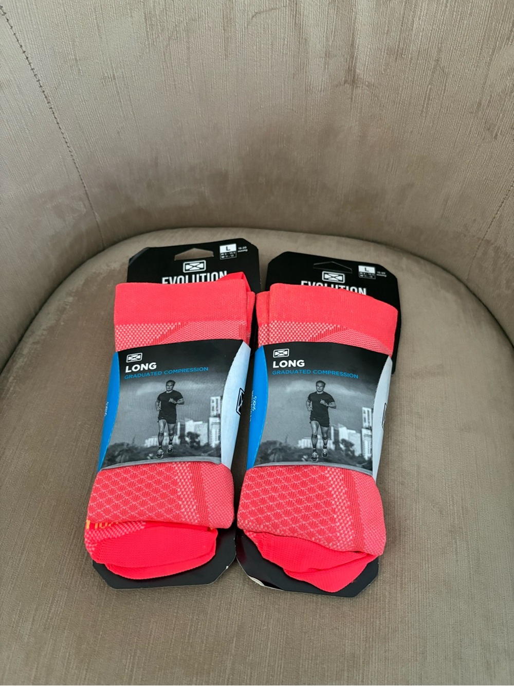 Evolution Socks Long Graduated Compression Sz Large Fluo Orange Workout Set 2